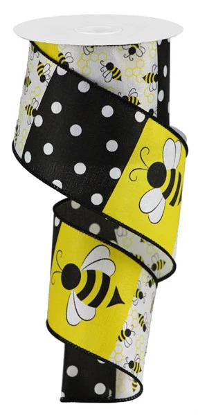 2.5"X10yd Bumblebee Block Pattern Ribbon