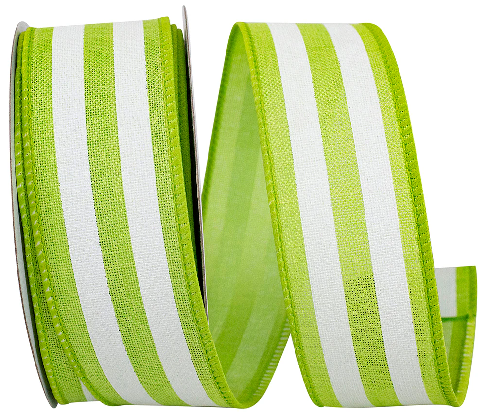 1-1/2 inch Continuous Stripe Linen Wired Edge Rd Lime