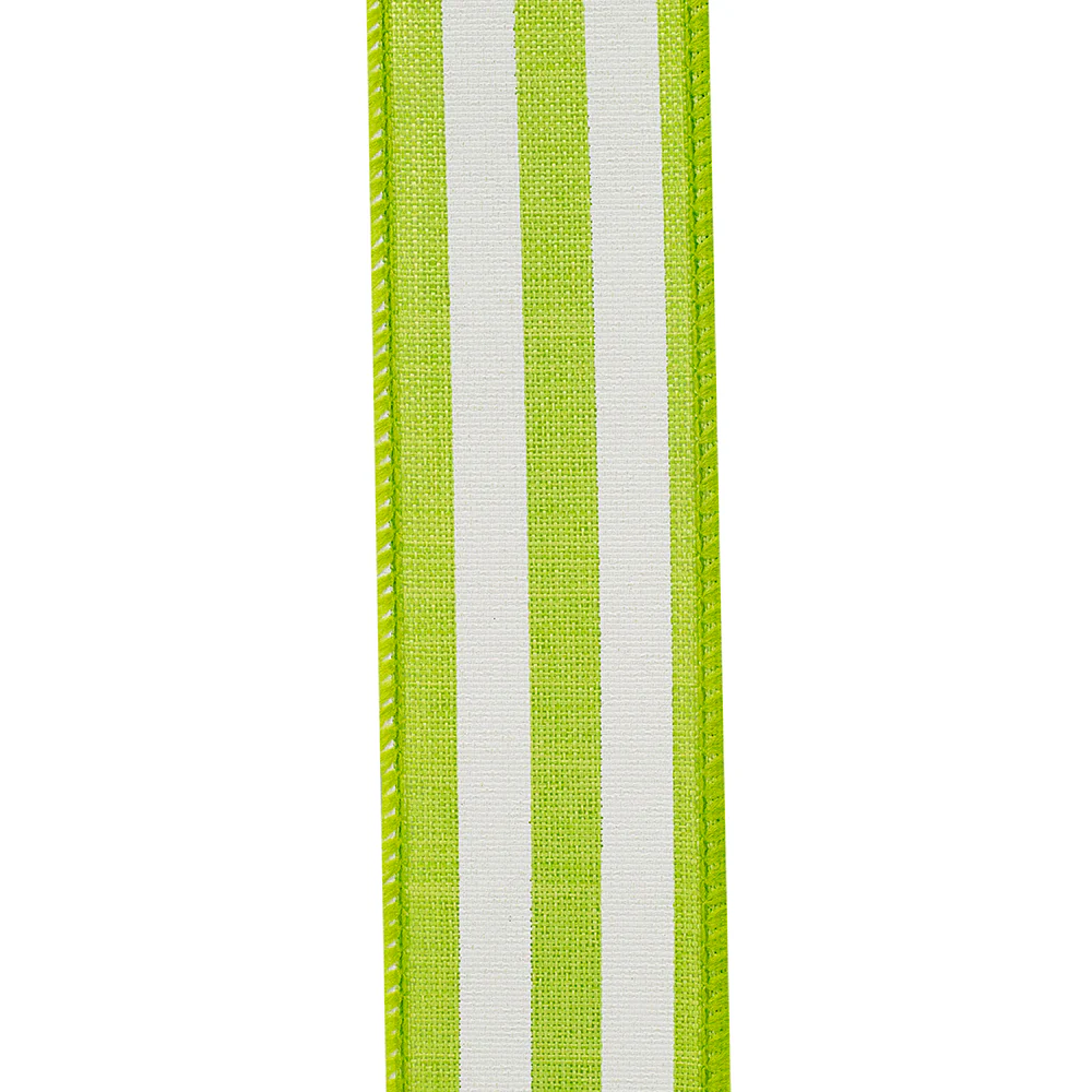 1-1/2 inch Continuous Stripe Linen Wired Edge Rd Lime - Image 2