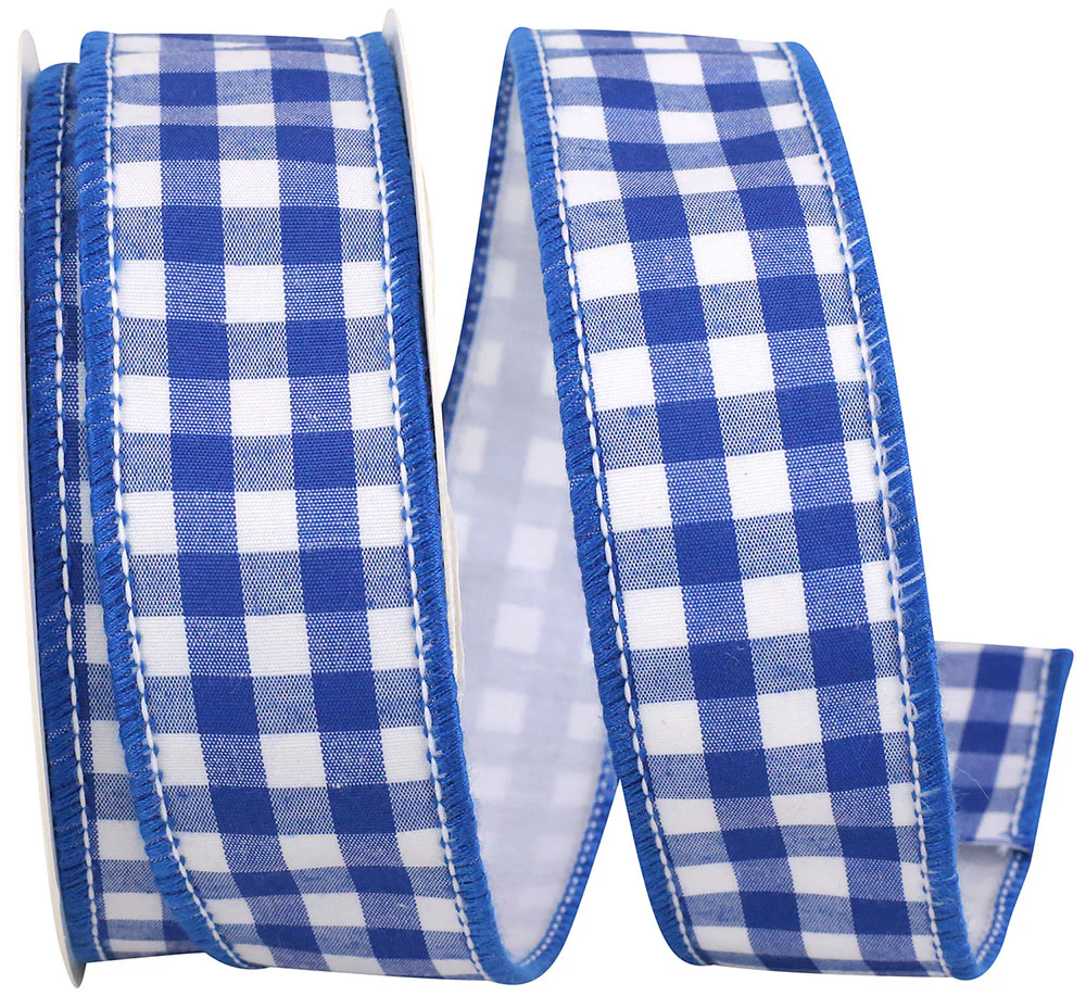1-1/2 Inch Gingham Cobalt Wired Edge Blue - Image 4