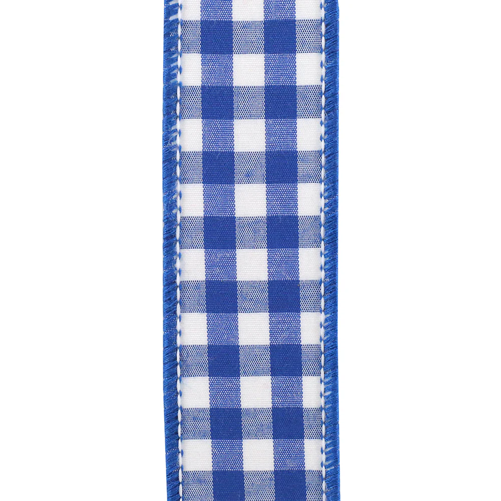 1-1/2 Inch Gingham Cobalt Wired Edge Blue - Image 5