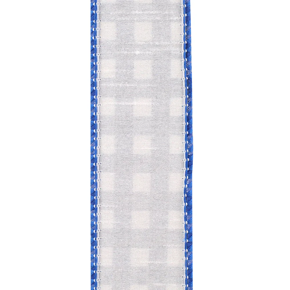 1-1/2 Inch Gingham Cobalt Wired Edge Blue - Image 6