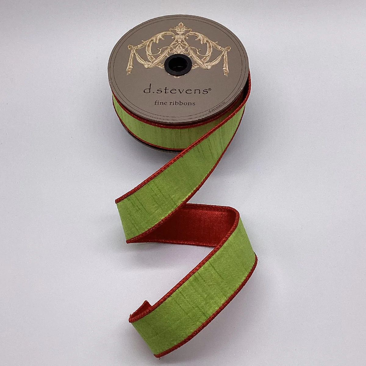 1.5" x 10yds Slub Dupion Metallic Red Back, Lime Green