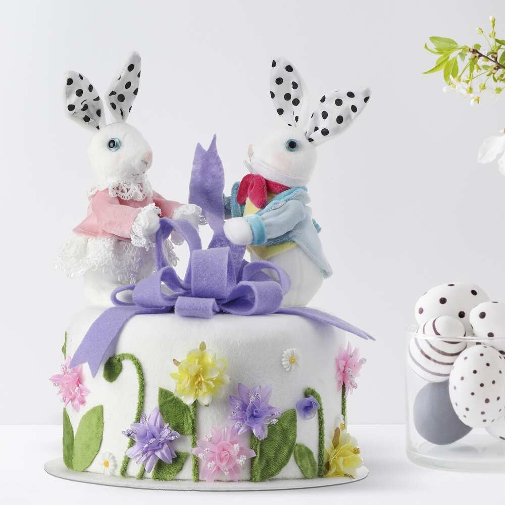 10.25" Styro Bunnies and Bow Floral Cake - Image 2