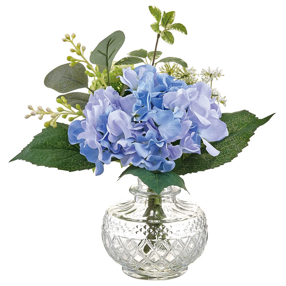 10 Inch Hydrangea/Snowball/Dill in Glass Vase - Image 2