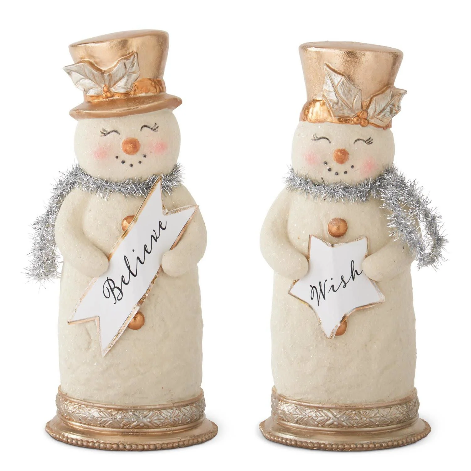 10 Inch Snowmen w/Silver Tinsel Collar