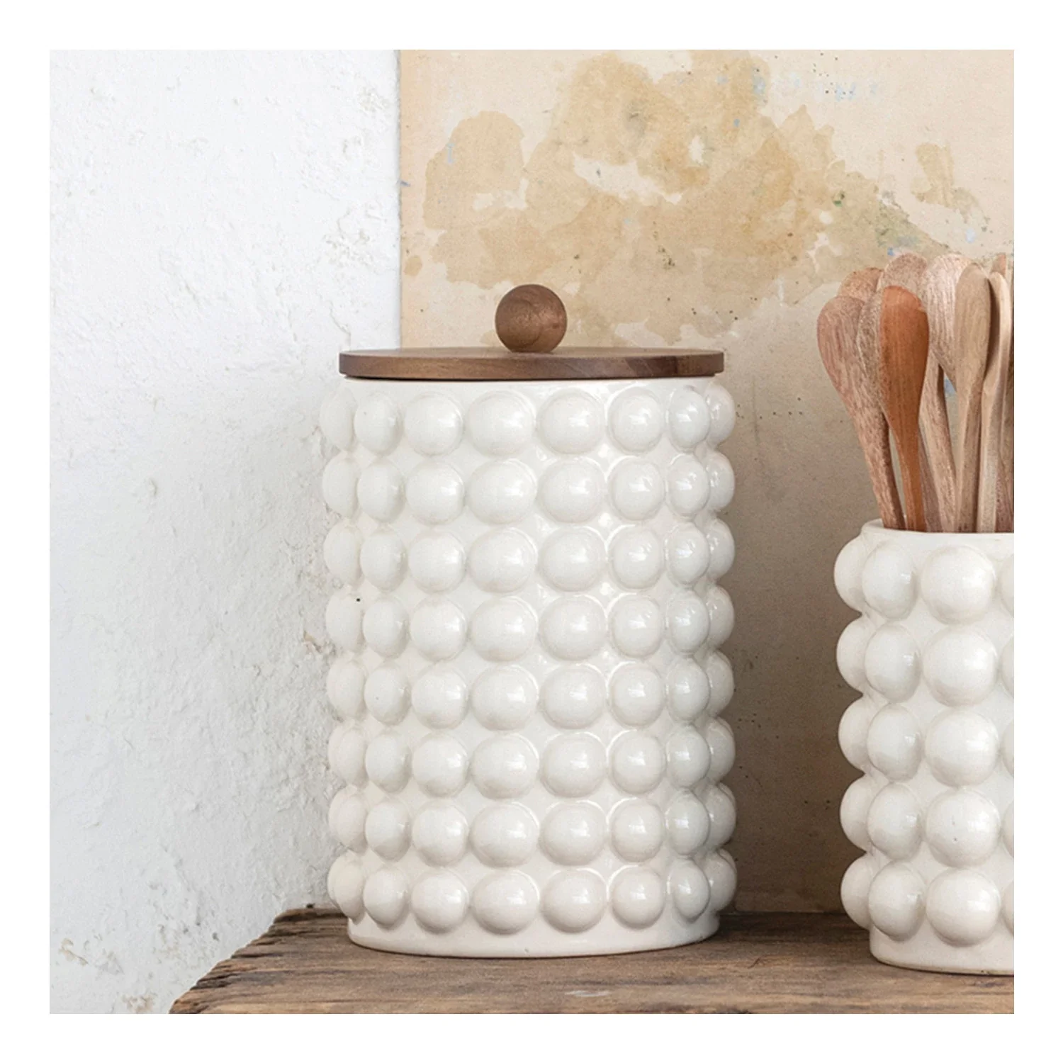 10.25" Stoneware Canister with Wood Lid - Image 10