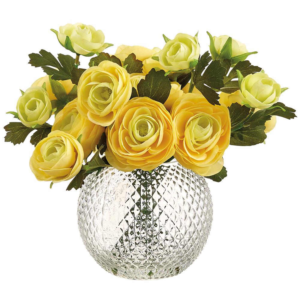 11 Inch Ranunculus in Glass Vase Yellow