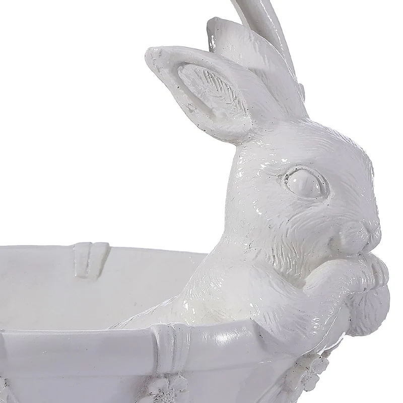 11" Resin Floral Basket With Bunny - Image 2