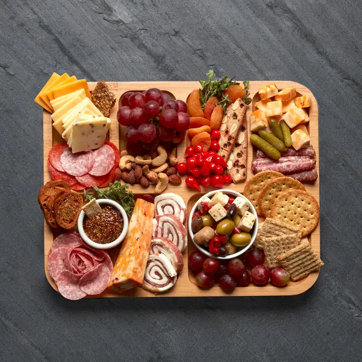 11x14 Bamboo 6 Slot Charcuterie Board with Black Handles - Image 6