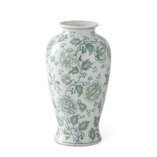 12.25 Inch Green & White Floral Ceramic Vase