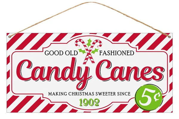 12"L X 6"H Tin Candy Canes Sign