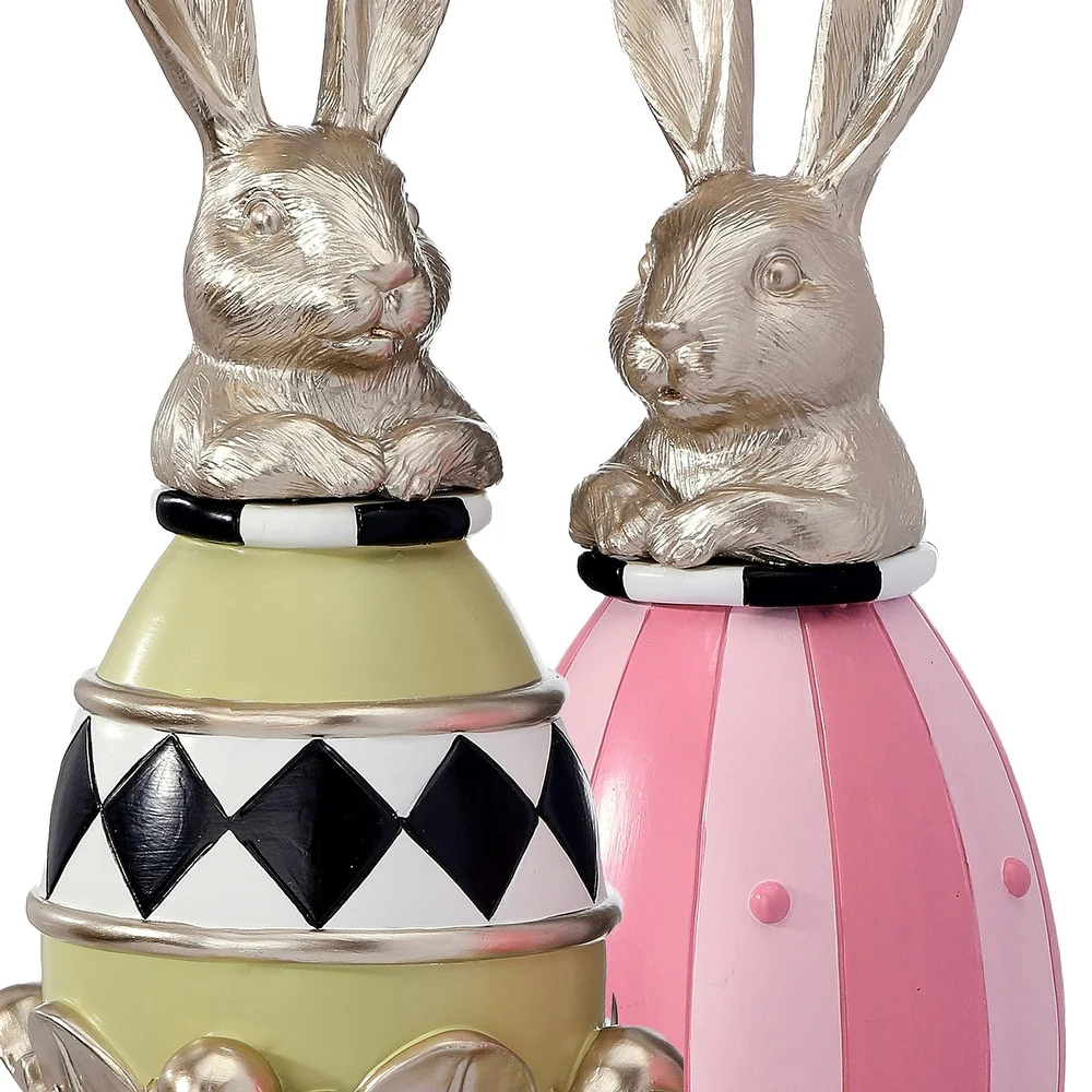 13.5" Resin Garden Bunny Egg Topiary - Sold Individually - Image 2