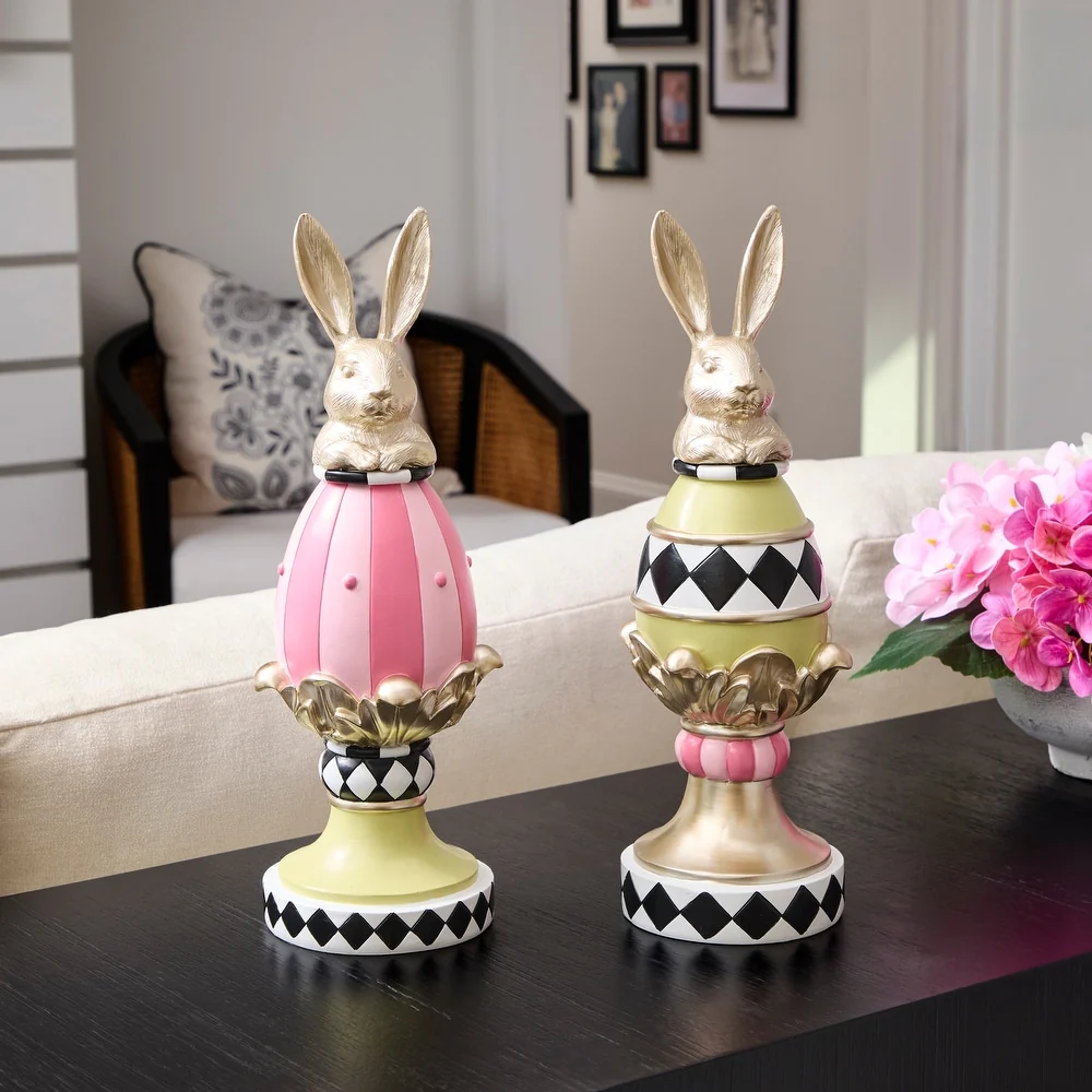 13.5" Resin Garden Bunny Egg Topiary - Sold Individually - Image 3