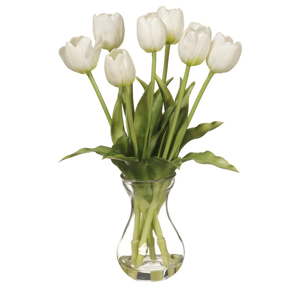 13.5" Tulip in Glass Vase White