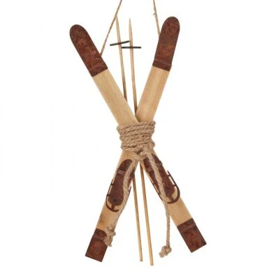 13" Metal Winter Skis Pole Ornament - Image 2