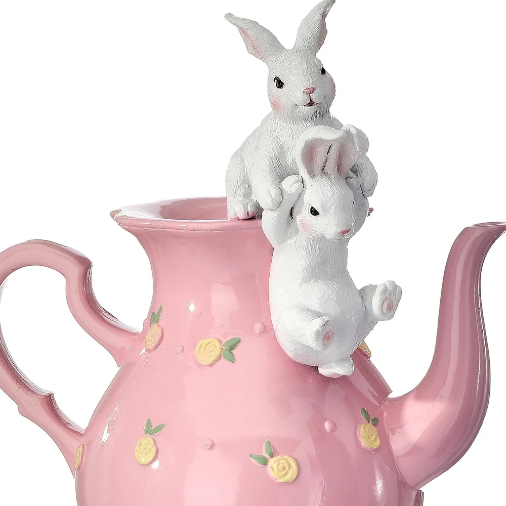 13" Resin Tea Pot With Bunnies - Image 2