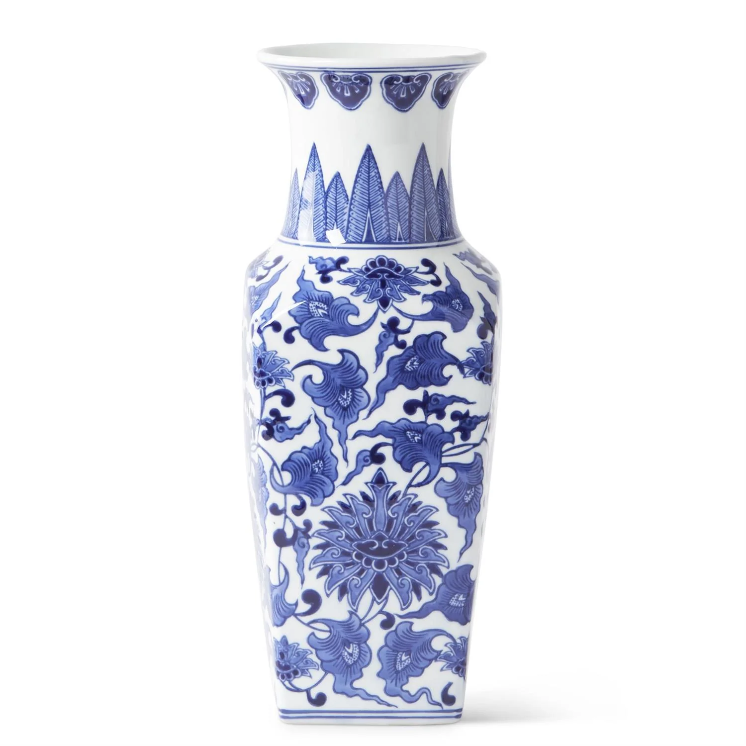 14 Inch Ceramic Blue & White Chinoiserie Square Vase - Image 2