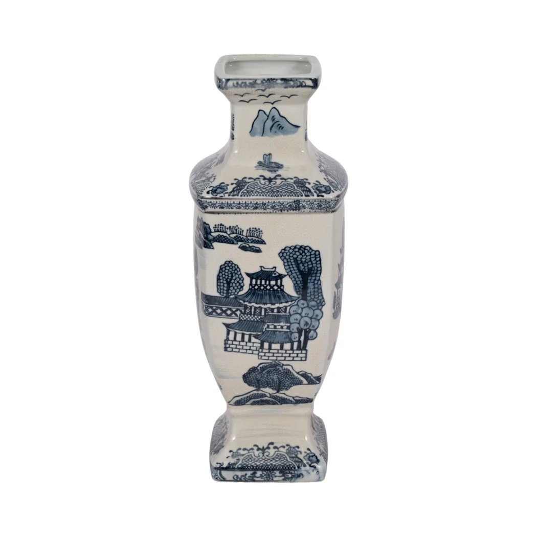 15 in. Blue Ceramic Chinoiserie Temple Decorative Vase - Image 4