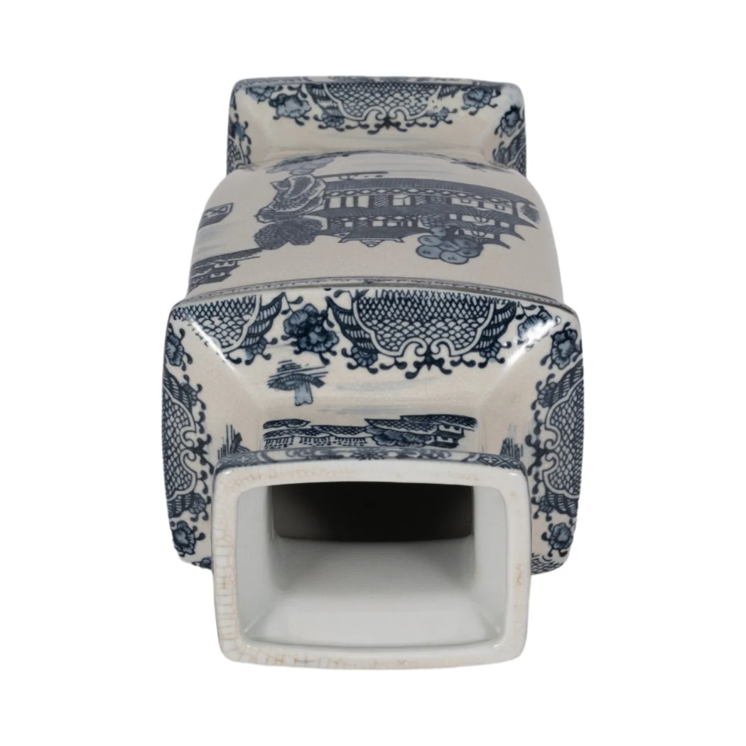 15 in. Blue Ceramic Chinoiserie Temple Decorative Vase - Image 5