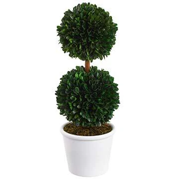 16.5" Preserved Boxwood Double Ball Topiary in Pot Green