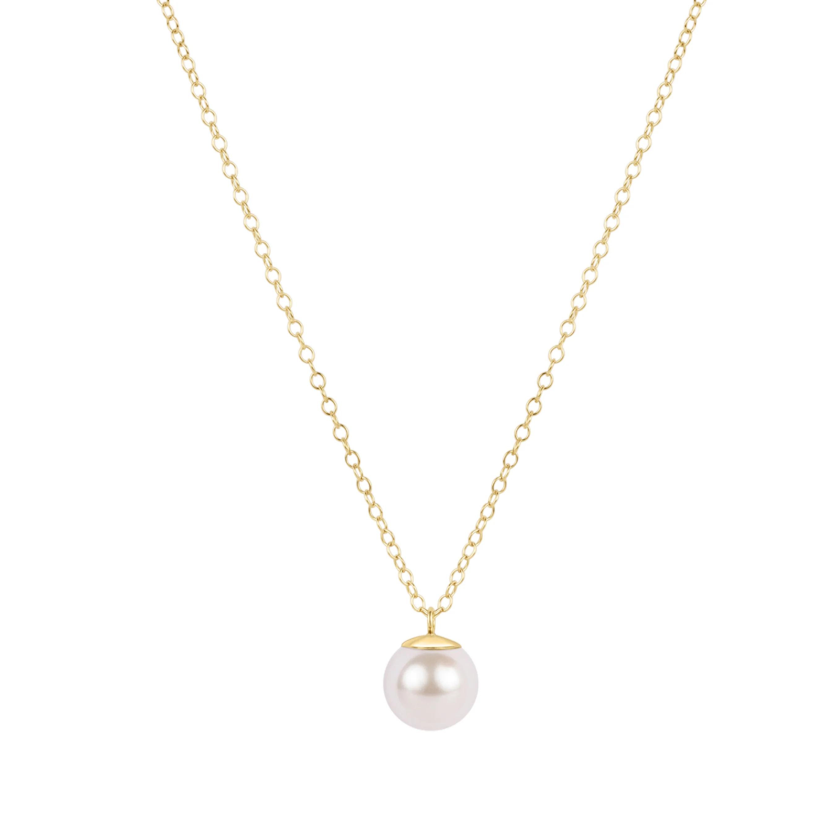 16" Necklace Gold - Classic Pearl 8mm Charm - Image 2