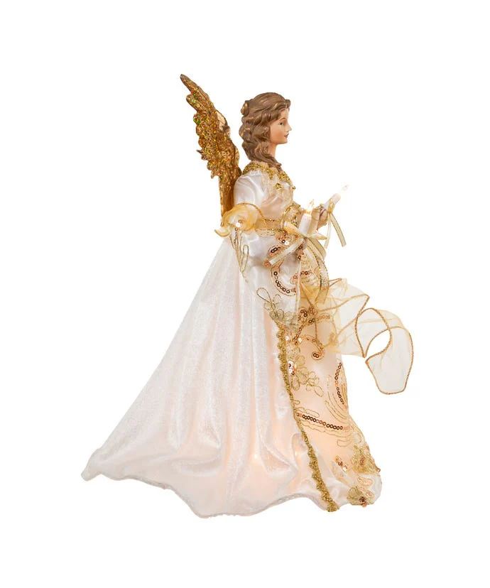 16" UL 10-Light Ivory & Gold Angel Treetop - Image 2
