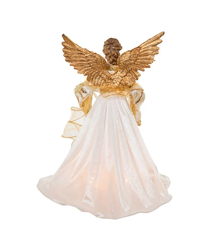 16" UL 10-Light Ivory & Gold Angel Treetop - Image 3