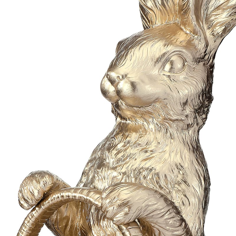 17" Resin Bunny With Floral Edged Basket - Image 2