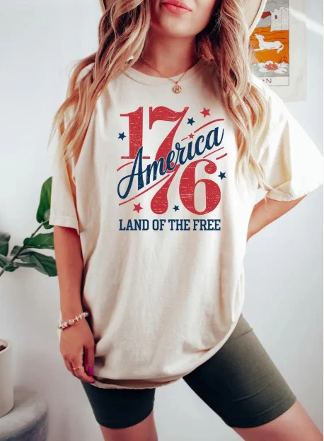 America 1776 Land of the Free Natural Bling T-Shirt - Image 4