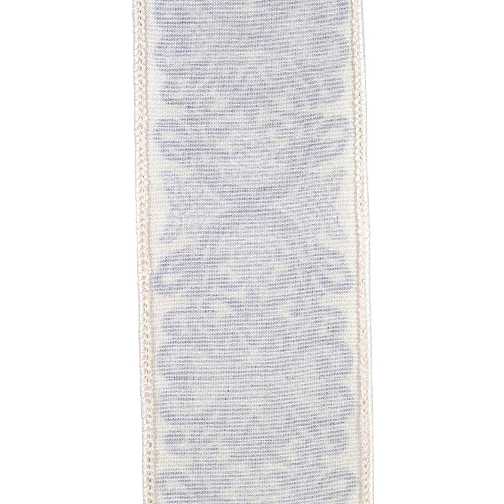 2-1/2 Inch Regal Filigree Chinoiserie Printed Dupioni Wired Edge White/Blue - Image 3