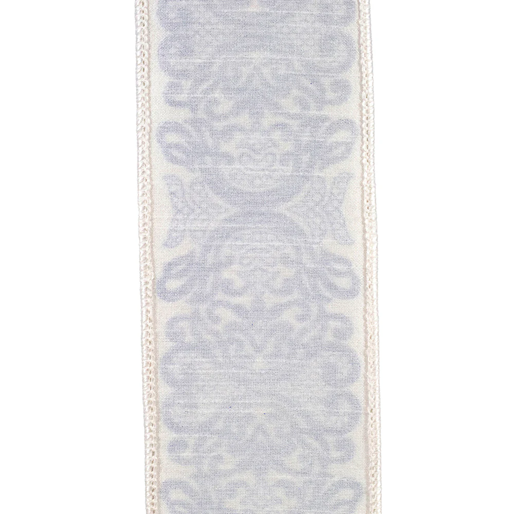 2-1/2 Inch Regal Filigree Chinoiserie Printed Dupioni Wired Edge White/Blue - Image 6