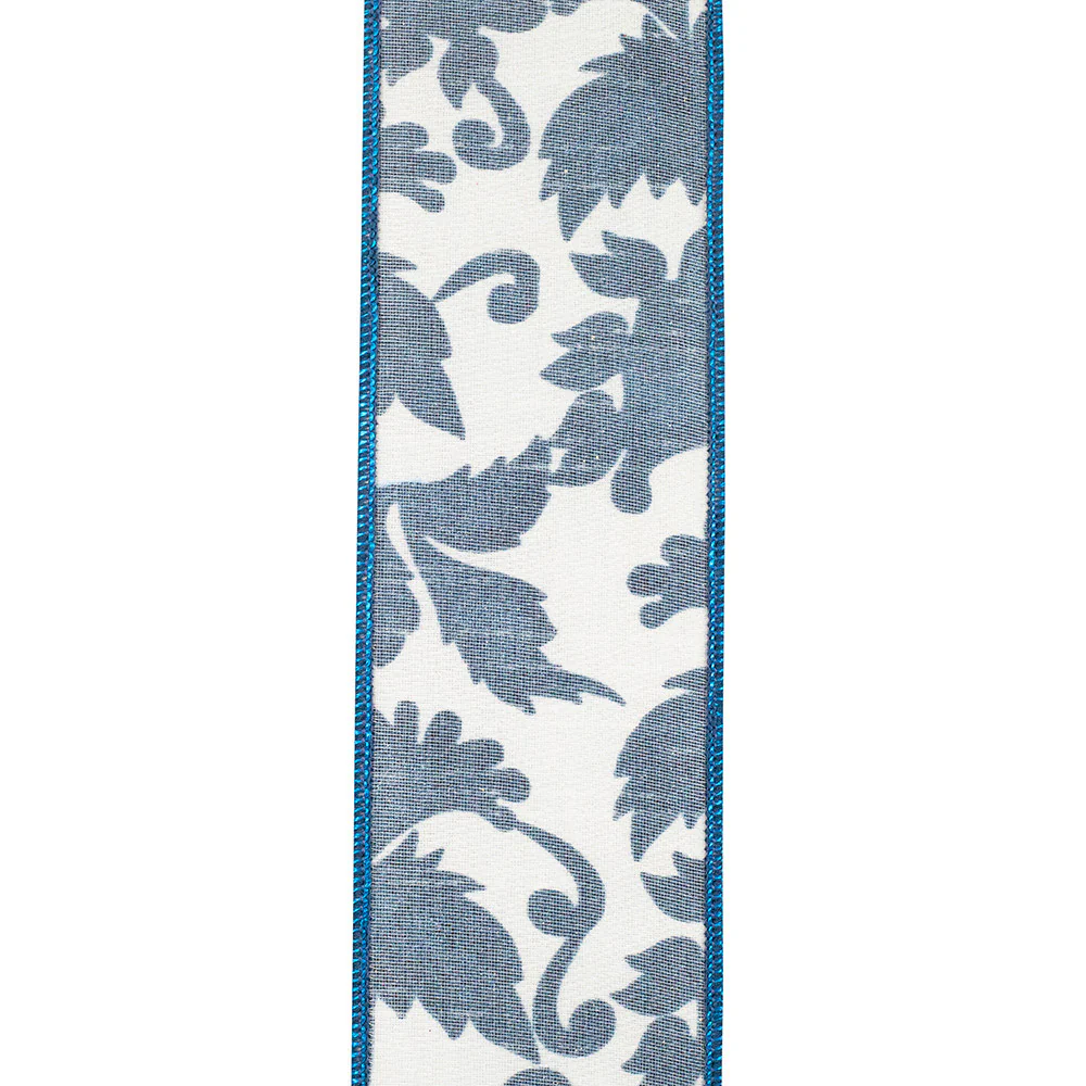 2-1/2 Inch Scroll Leaf Moderna Deluxe Wired Edge Blue - Image 3