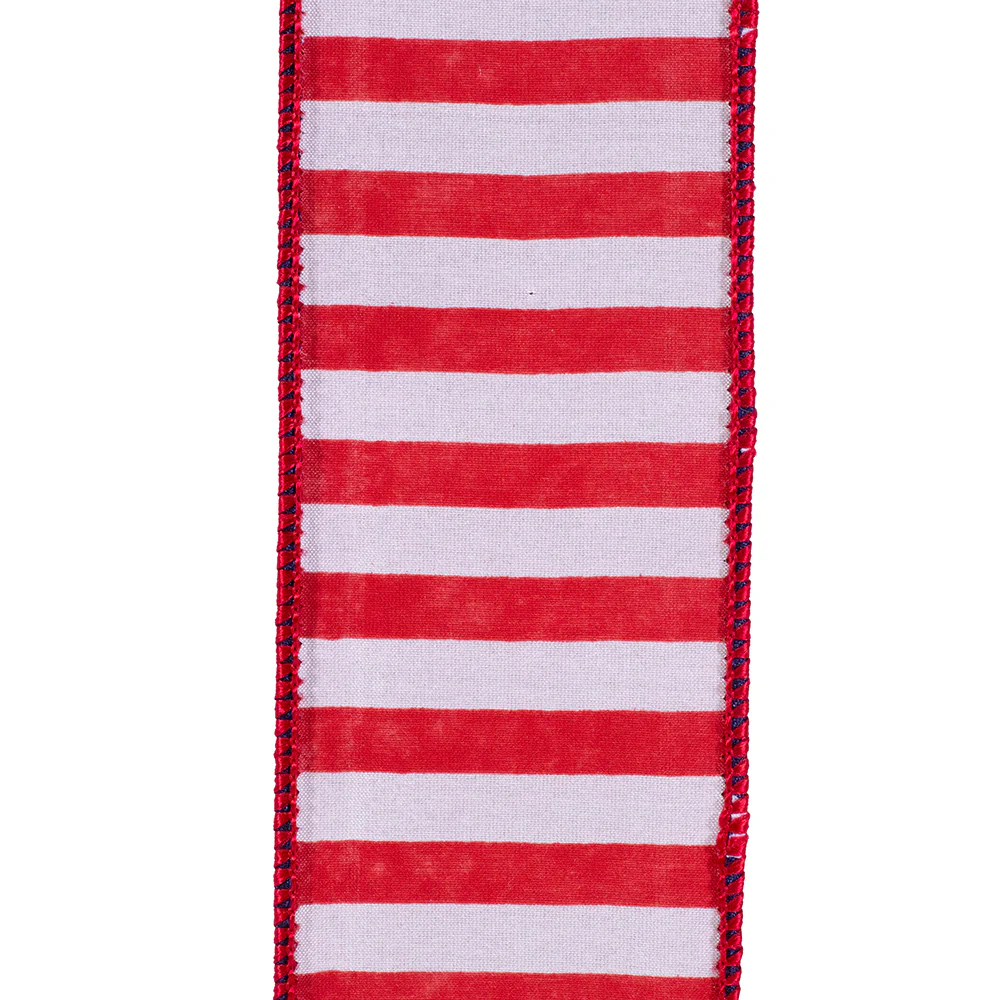 2.5 Inch Stars Dupioni Deluxe Striped Backing Wired Edge Navy/Red Ribbon - Image 3