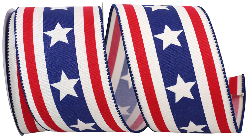 2.5  Inch Stripes and Stars Canvas Continuous Wired Edge