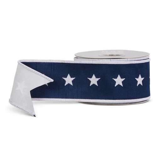 2.5” X 10 Yds Blue and White Star Wired Ribbon