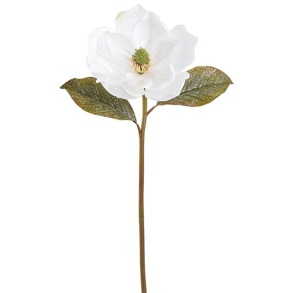 22.5" White Glittered Magnolia Spray