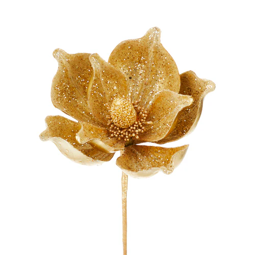 23" Gold Glittered Metallic Magnolia Stem
