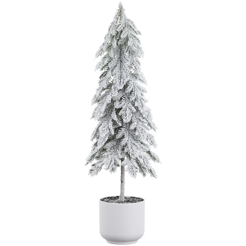 23" Snowed Pine Tree in Plastic Pot White Green