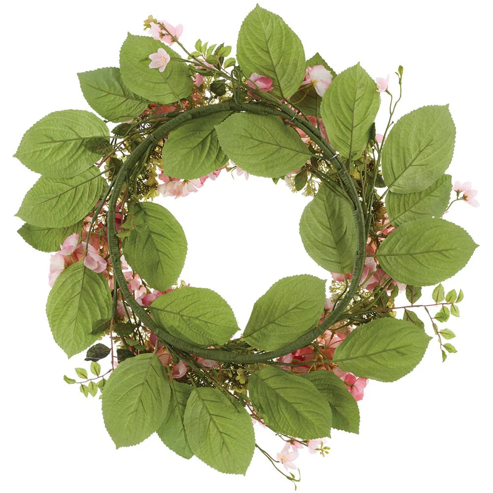 24 Inch Hydrangea/Snowball/Blossom Wreath Pink Green - Image 2