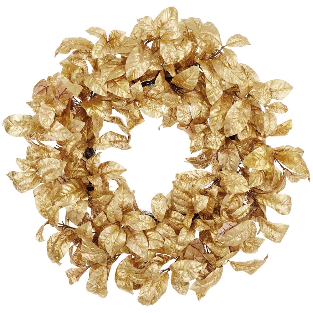 24" Metallic Magnolia Leaf Wreath Gold - Image 2