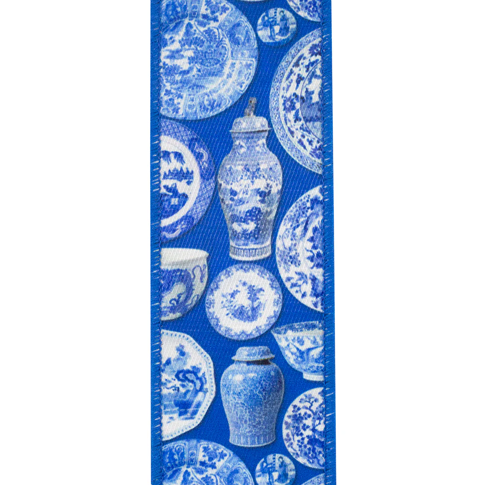 2.5 Inch Terra Cotta Ceramics Chinoiserie Twill Deluxe Dupioni Backed Wired Edge Ribbon - Image 5