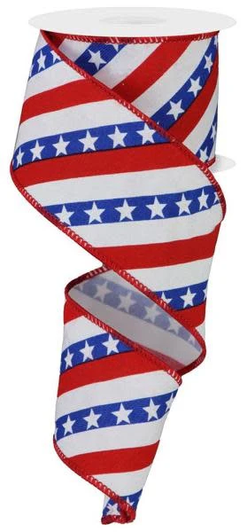 2.5" x 10yd Diagonal Stripes W/Stars Ribbon