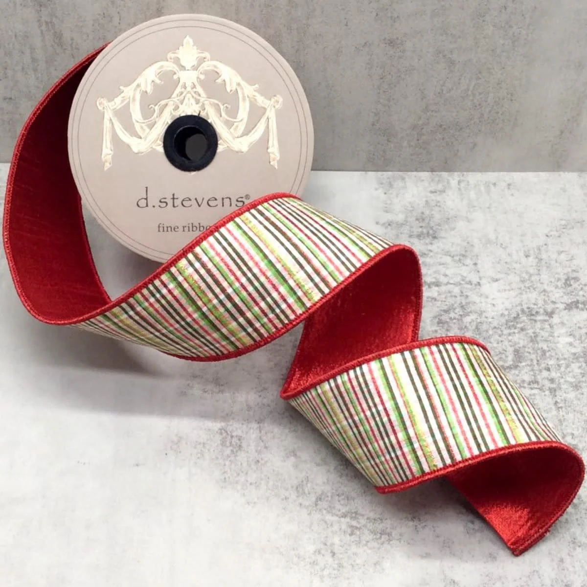 2.5" X 10yds Dupion Glitter Stripe Archer Plaid, Red Green White