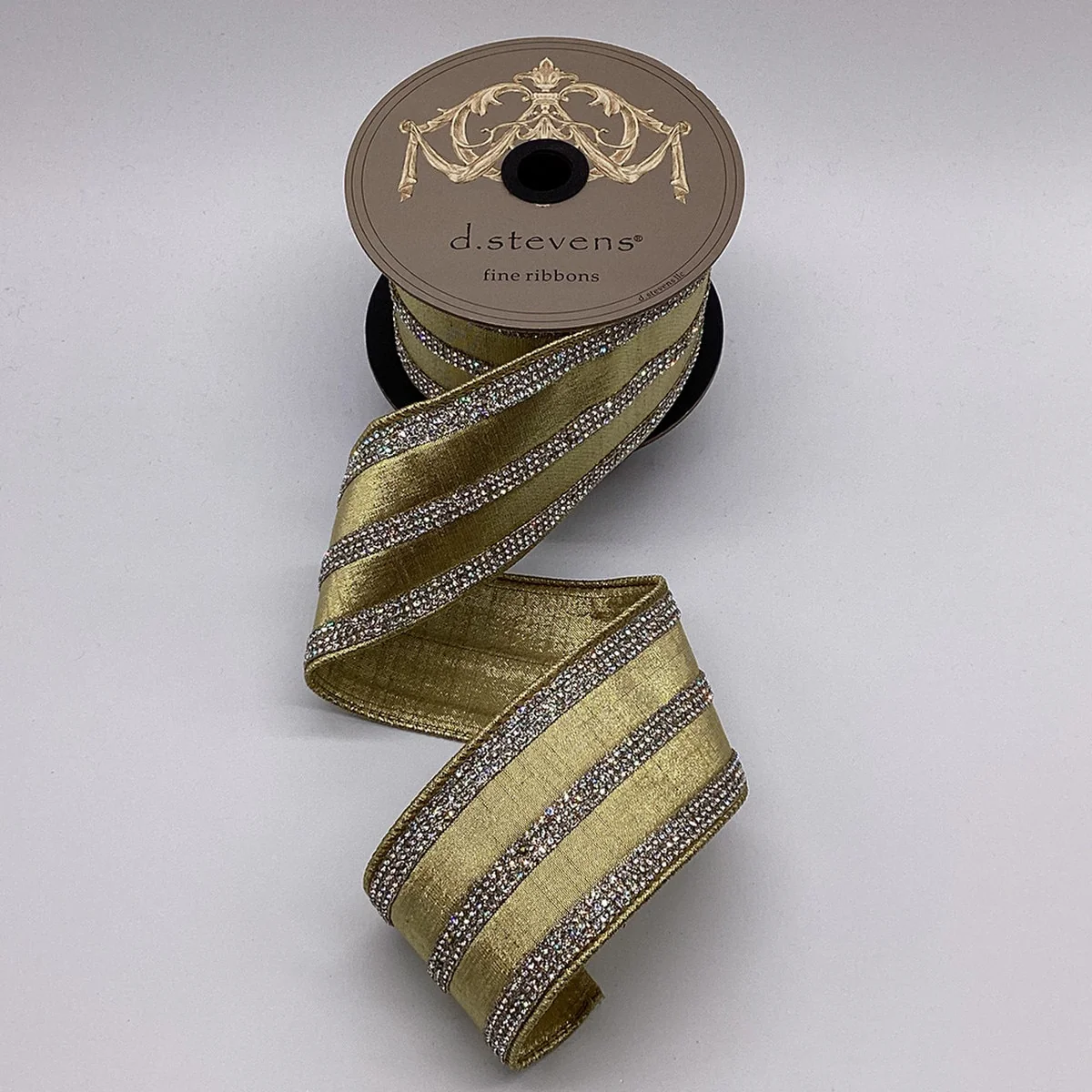 2.5" x 5yds Metallic Dupion Clear Crystal Jewel Stripe, Gold - Image 2