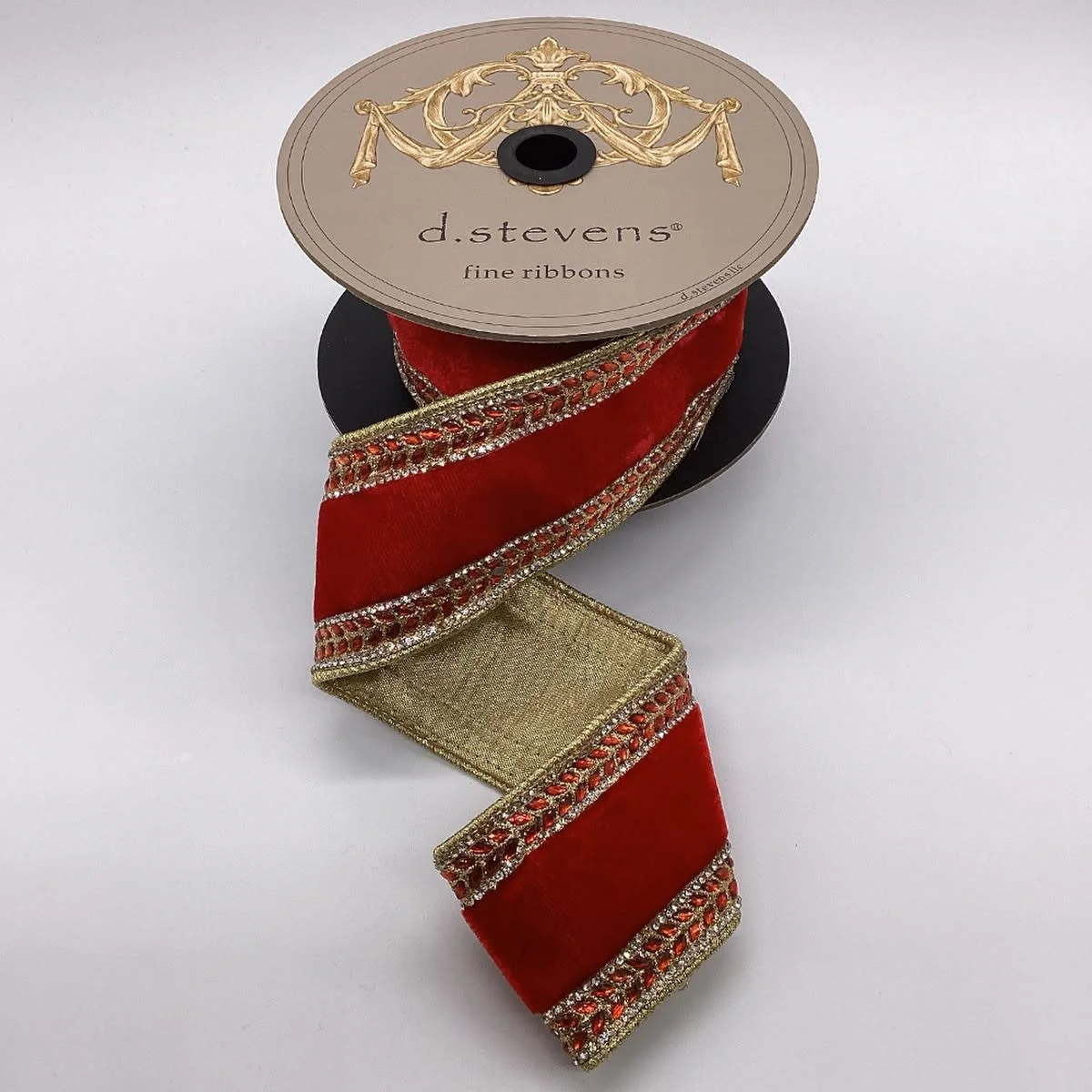 2.5" x 5yds Velvet Clear Crystal Jewel Side Trim, Red