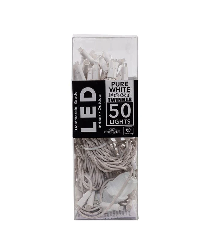 25.5' UL 50-Light Pure White Frost Soft Twinkle 5MM LED White Wire Light
