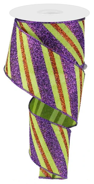2.5"X10yd Diagonal Glitter Stripe/Royal Ribbon