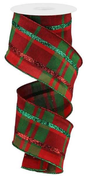 2.5"X10yd Dupioni Plaid W/Glitter Stripe Ribbon - Image 6
