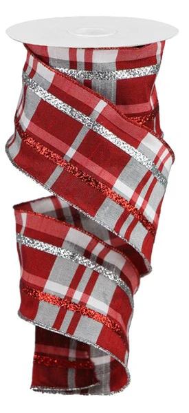 2.5"X10yd Dupioni Plaid W/Glitter Stripe Ribbon - Image 7